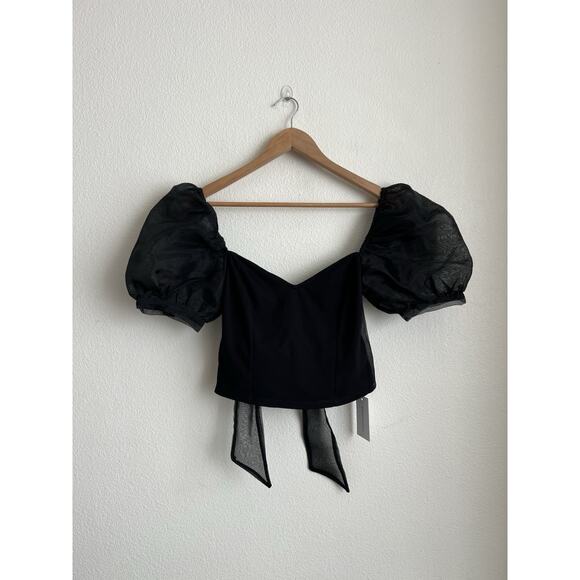 Lovers & Friends Sofi Top Blouse Sheer Sweetheart bow Black Size Medium NEW - Picture 3 of 7